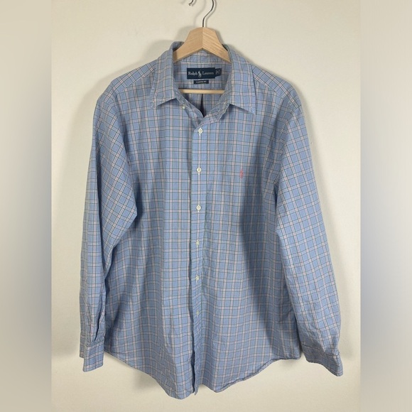 Ralph Lauren Men Classic Fit Shirt Plaid Blue Pink Pony 17 34/35 XL - Picture 2 of 7
